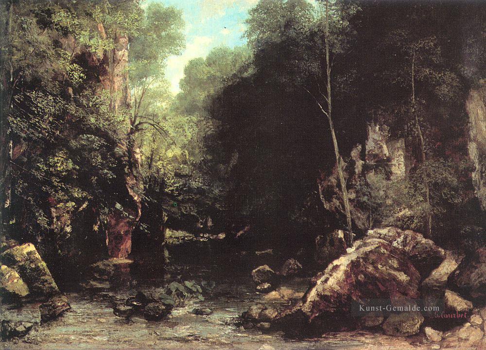 Der schattierte Strom Strom des Puits Noir Landschaft Gustave Courbet Wald Ölgemälde